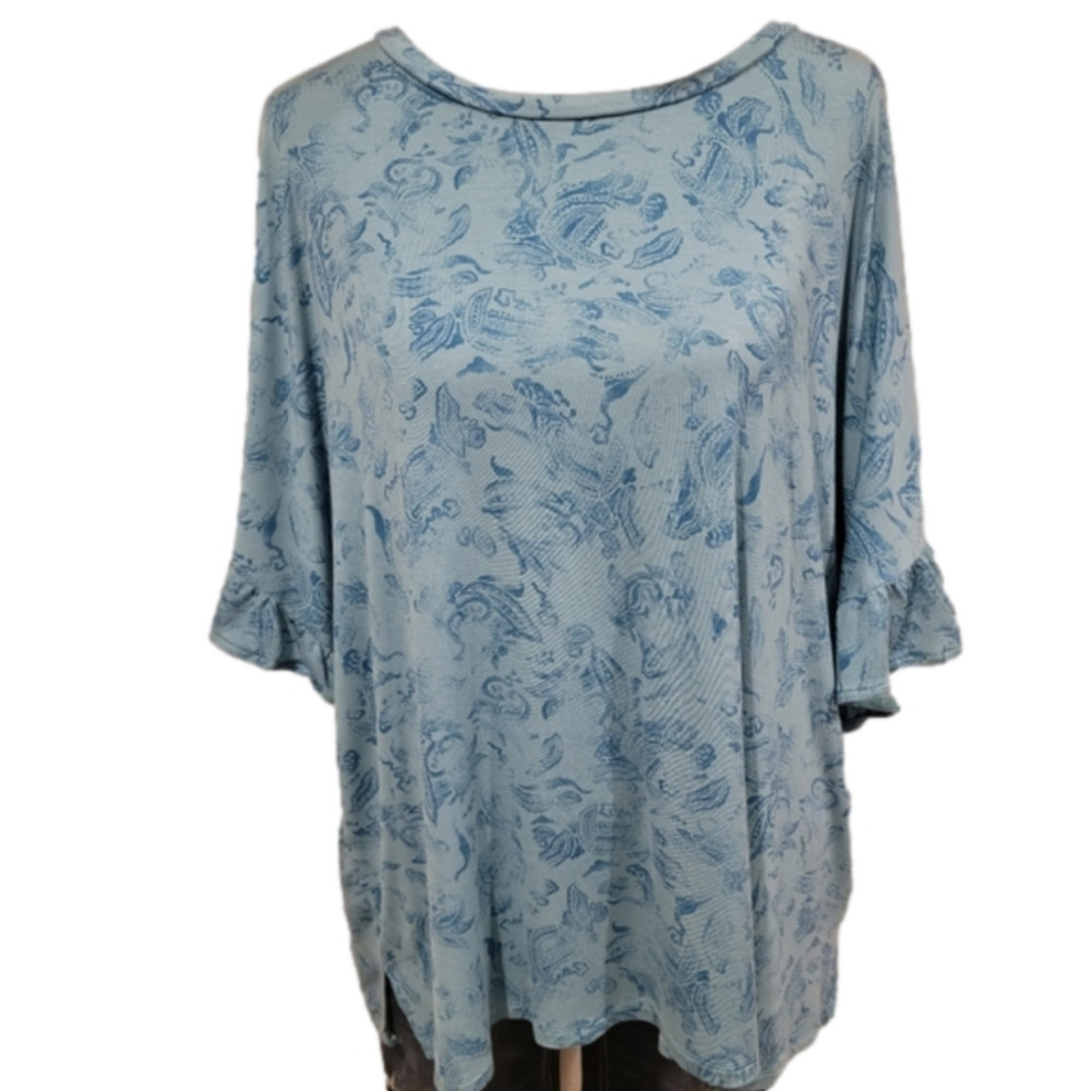 Lularoe Super Soft Blue Top With Ruffled Sleeves Size XL